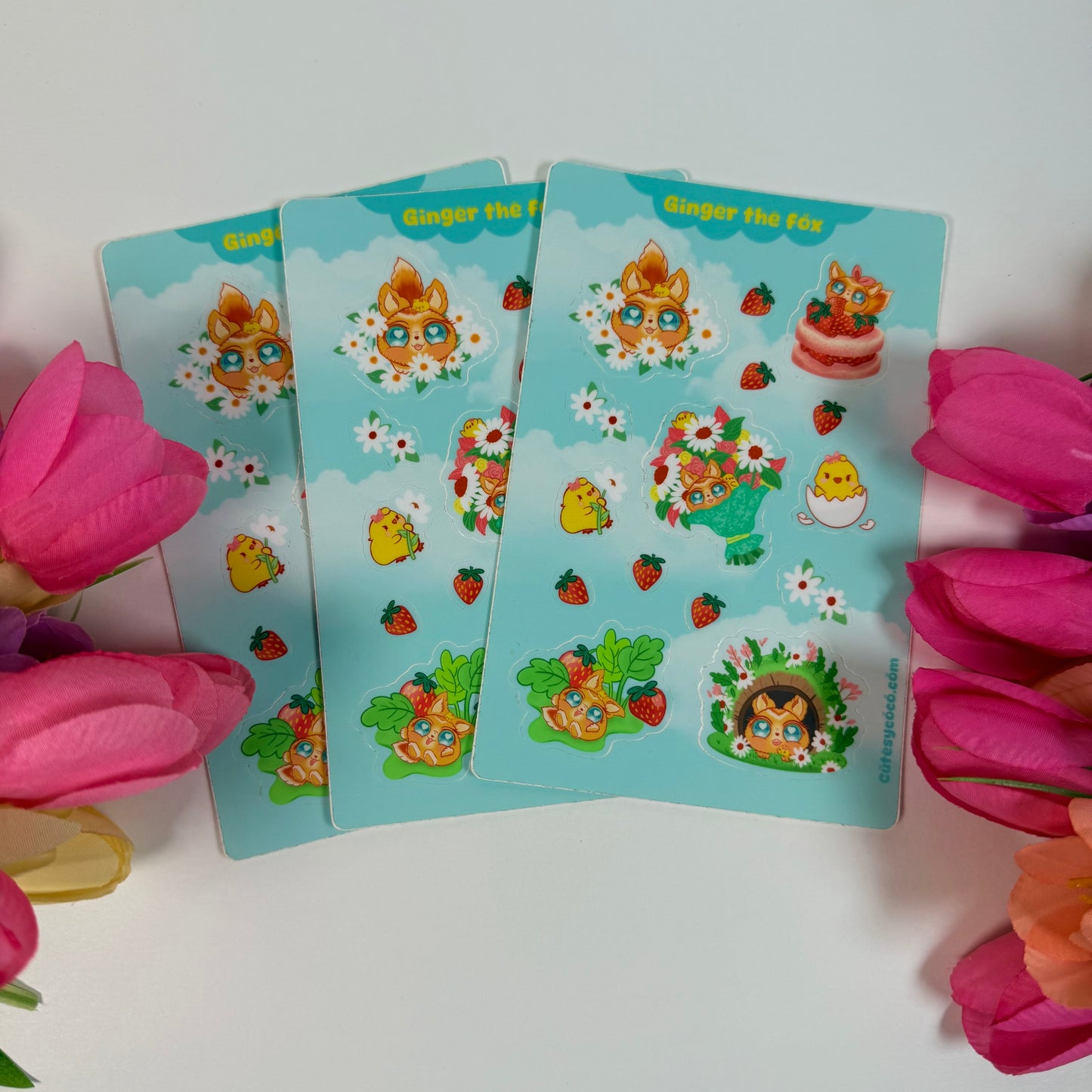 Ginger the Fox Kawaii Waterproof Sticker Sheet | Cute Fox Vinyl Planner Stickers