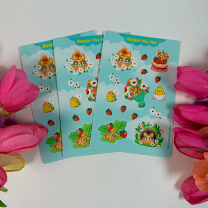Ginger the Fox Kawaii Waterproof Sticker Sheet | Cute Fox Vinyl Planner Stickers