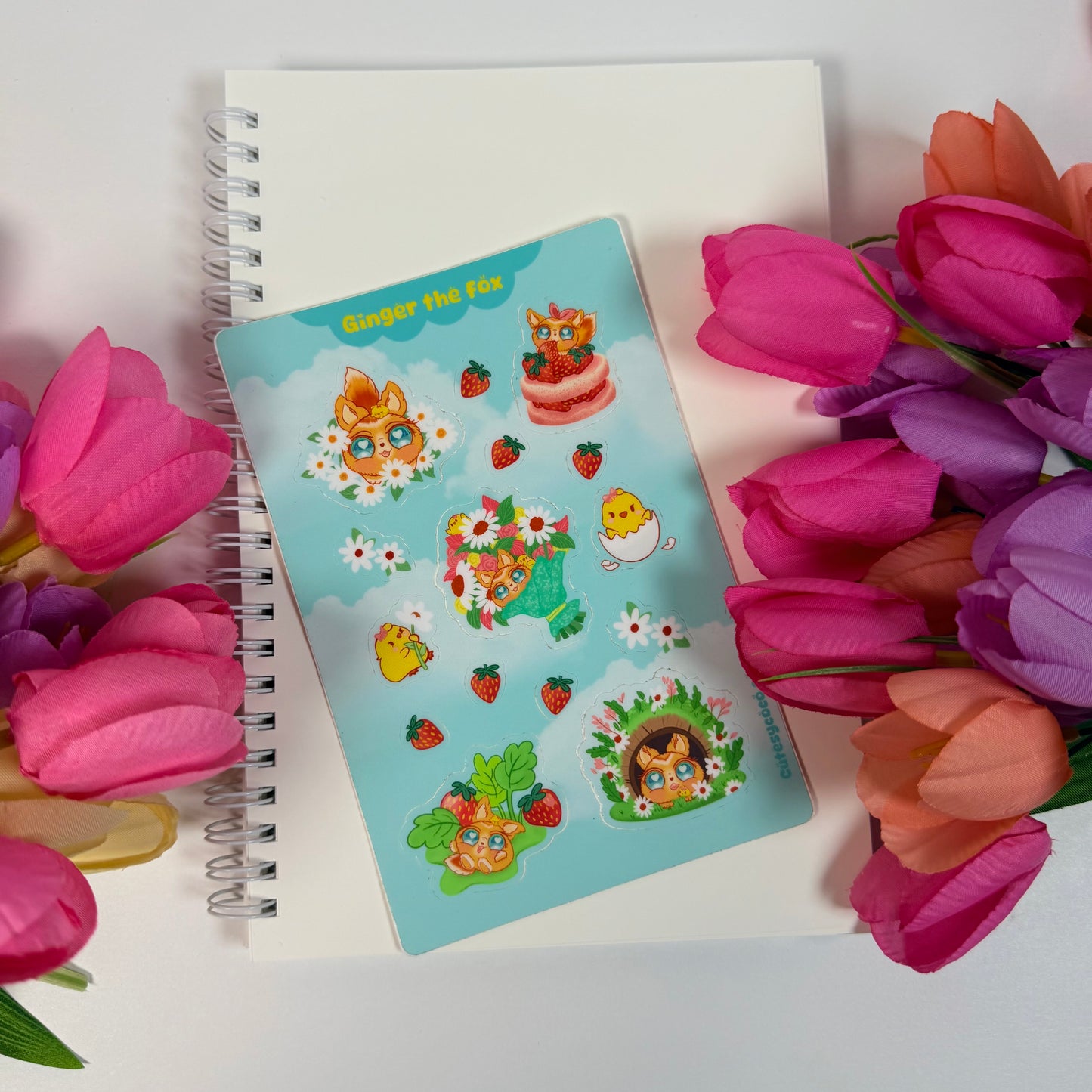 Ginger the Fox Kawaii Waterproof Sticker Sheet | Cute Fox Vinyl Planner Stickers