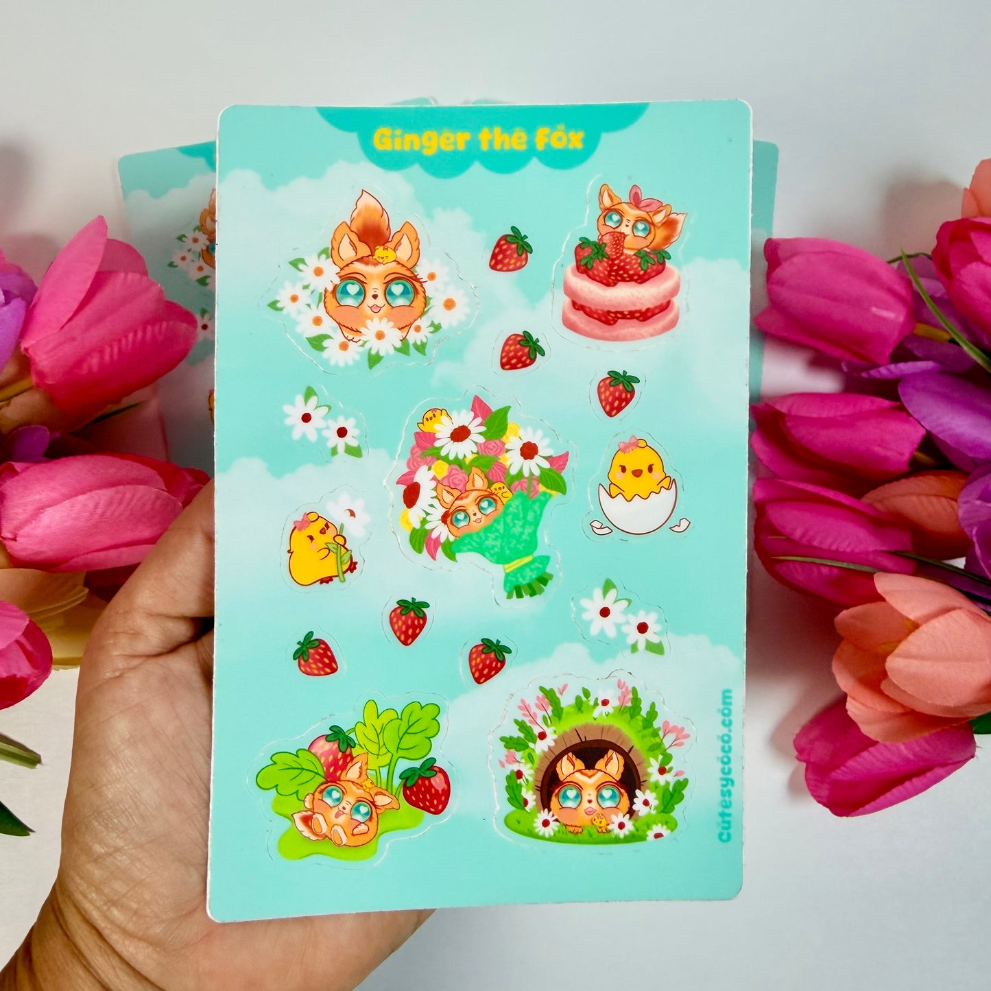 Ginger the Fox Kawaii Waterproof Sticker Sheet | Cute Fox Vinyl Planner Stickers