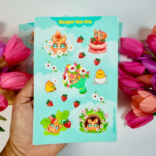 Ginger the Fox Kawaii Waterproof Sticker Sheet | Cute Fox Vinyl Planner Stickers