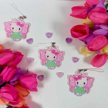 Cute Fairy Kitty Acrylic Keychain | Kawaii Pink Cat Bag Charm | Fairy Phone Charm | Cute Anime Style Keychain | Gift for Cat Lovers