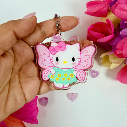 Cute Fairy Kitty Acrylic Keychain | Kawaii Pink Cat Bag Charm | Fairy Phone Charm | Cute Anime Style Keychain | Gift for Cat Lovers