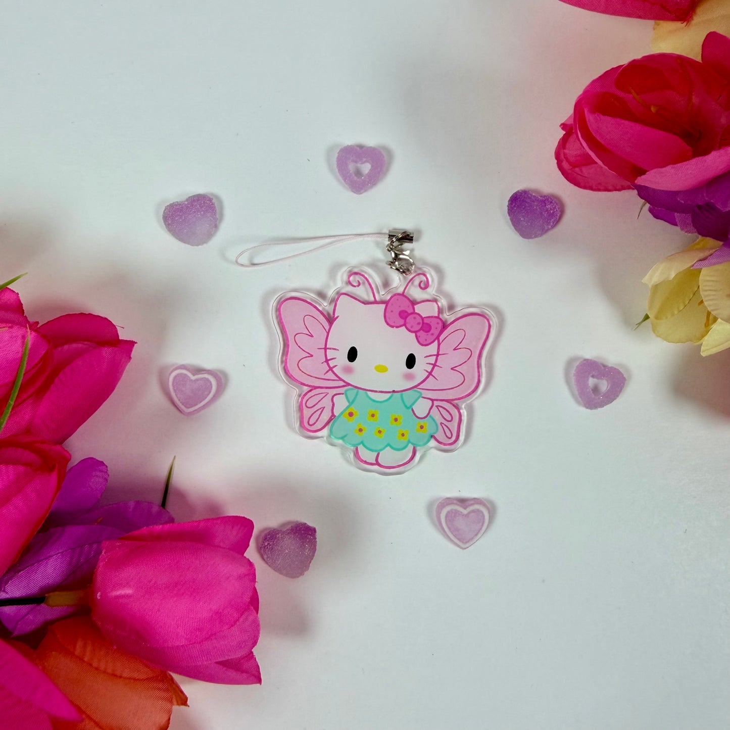 Cute Fairy Kitty Acrylic Keychain | Kawaii Pink Cat Bag Charm | Fairy Phone Charm | Cute Anime Style Keychain | Gift for Cat Lovers