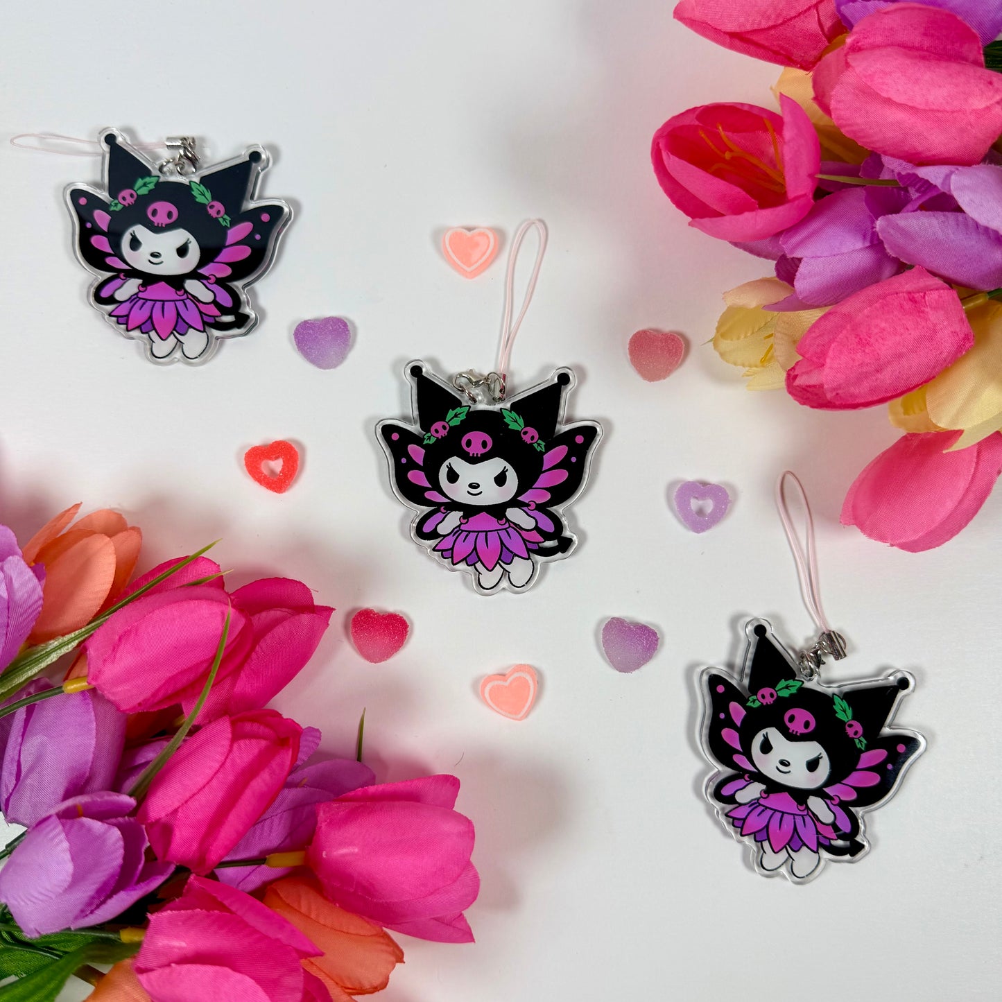 Cute Gothic Fairy Cat Acrylic Keychain | Kawaii Dark Fairy Bag Charm | Pink Goth Phone Charm | Pastel Goth Accessory | Cute Gift
