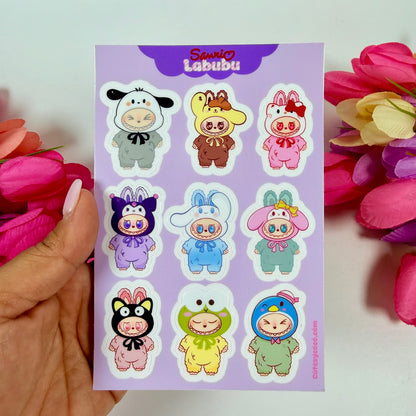 Kawaii Monster Costume Friends Waterproof Sticker Sheet | Cute Vinyl Planner Stickers