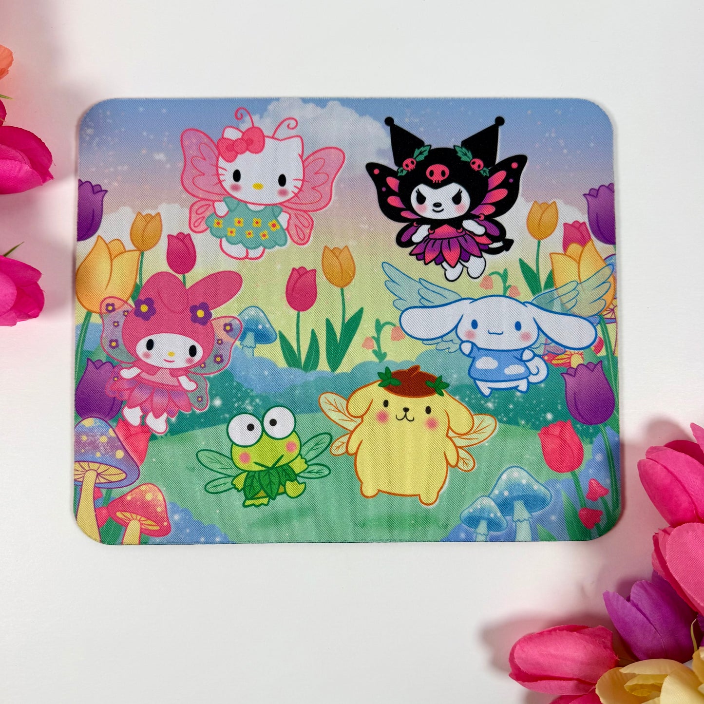 Fairy Friends Mouse Pad | Cute Kawaii Desk Accessory | Pastel Fantasy Mouse Pad | Fairy Garden Collection