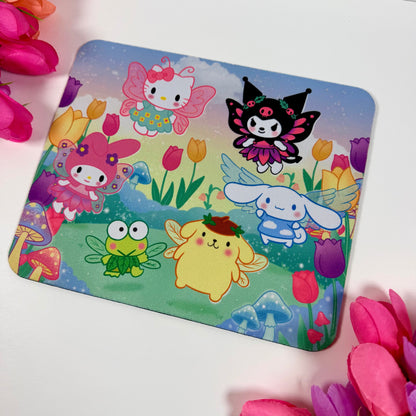 Fairy Friends Mouse Pad | Cute Kawaii Desk Accessory | Pastel Fantasy Mouse Pad | Fairy Garden Collection