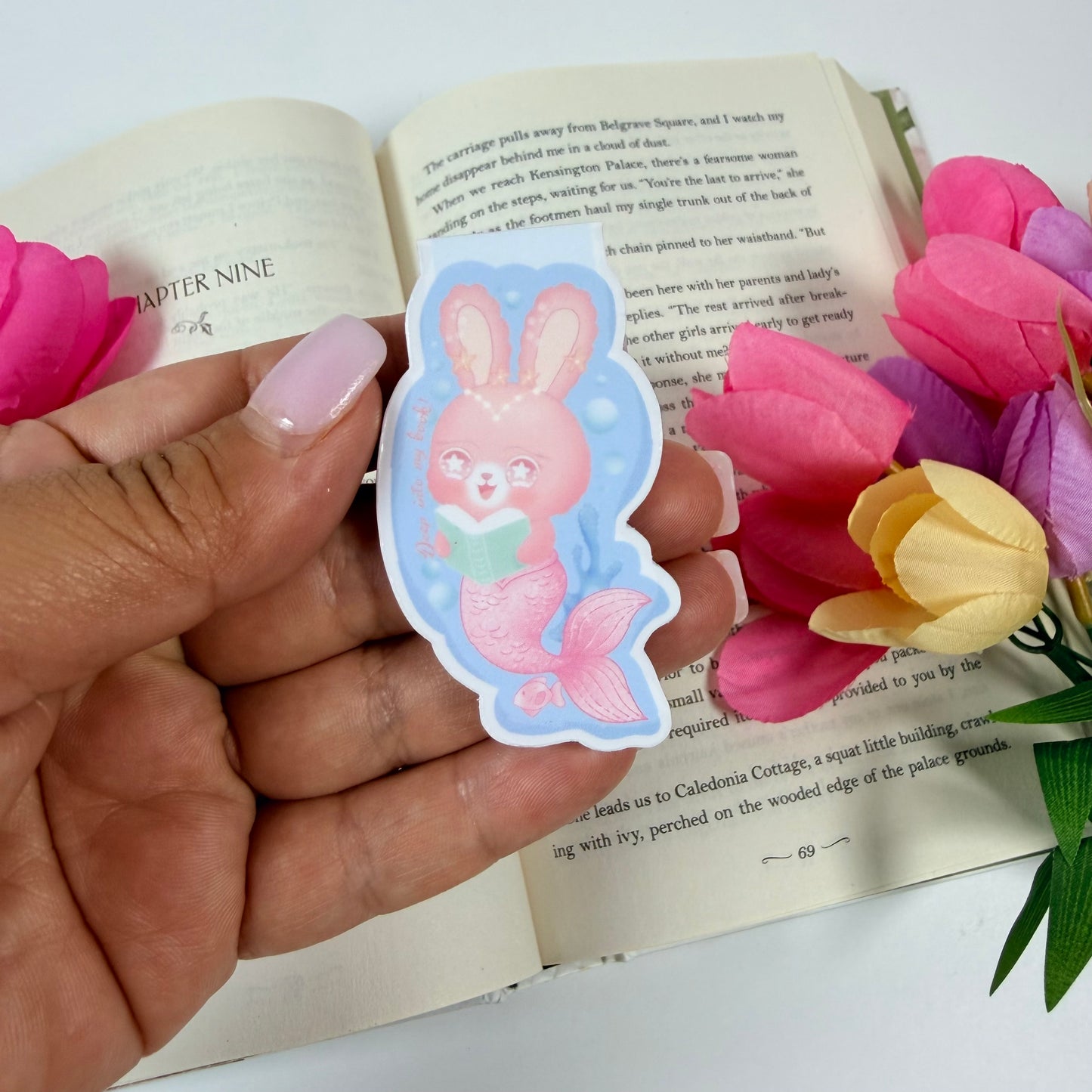 Pink Mermaid Bunny Magnetic Bookmark | Cute Kawaii Book Lover Bookmark | Magical Ocean Pals Collection