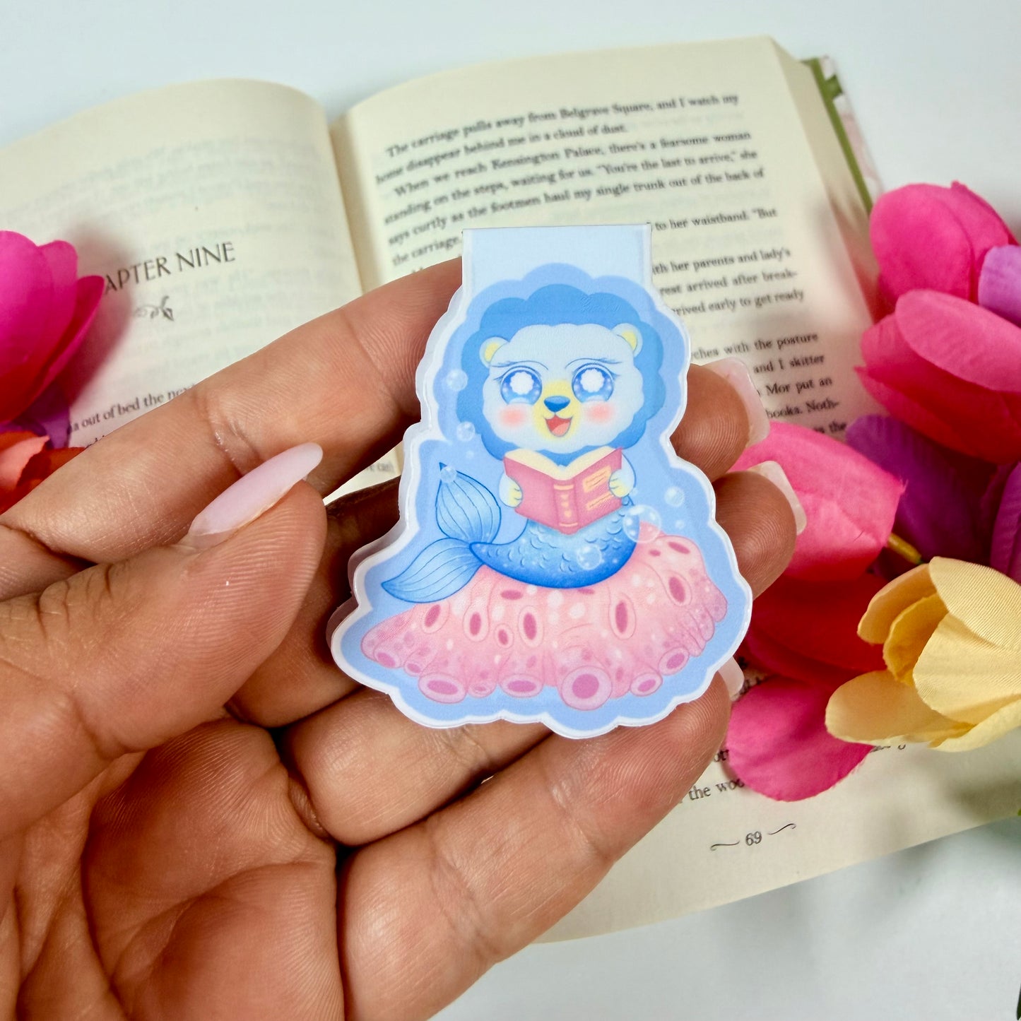 Mermaid Lion Magnetic Bookmark | Cute Ocean Book Lover Bookmark | Kawaii Mermaid Animal Bookmark | Magical Ocean Pals by CutesyCoco