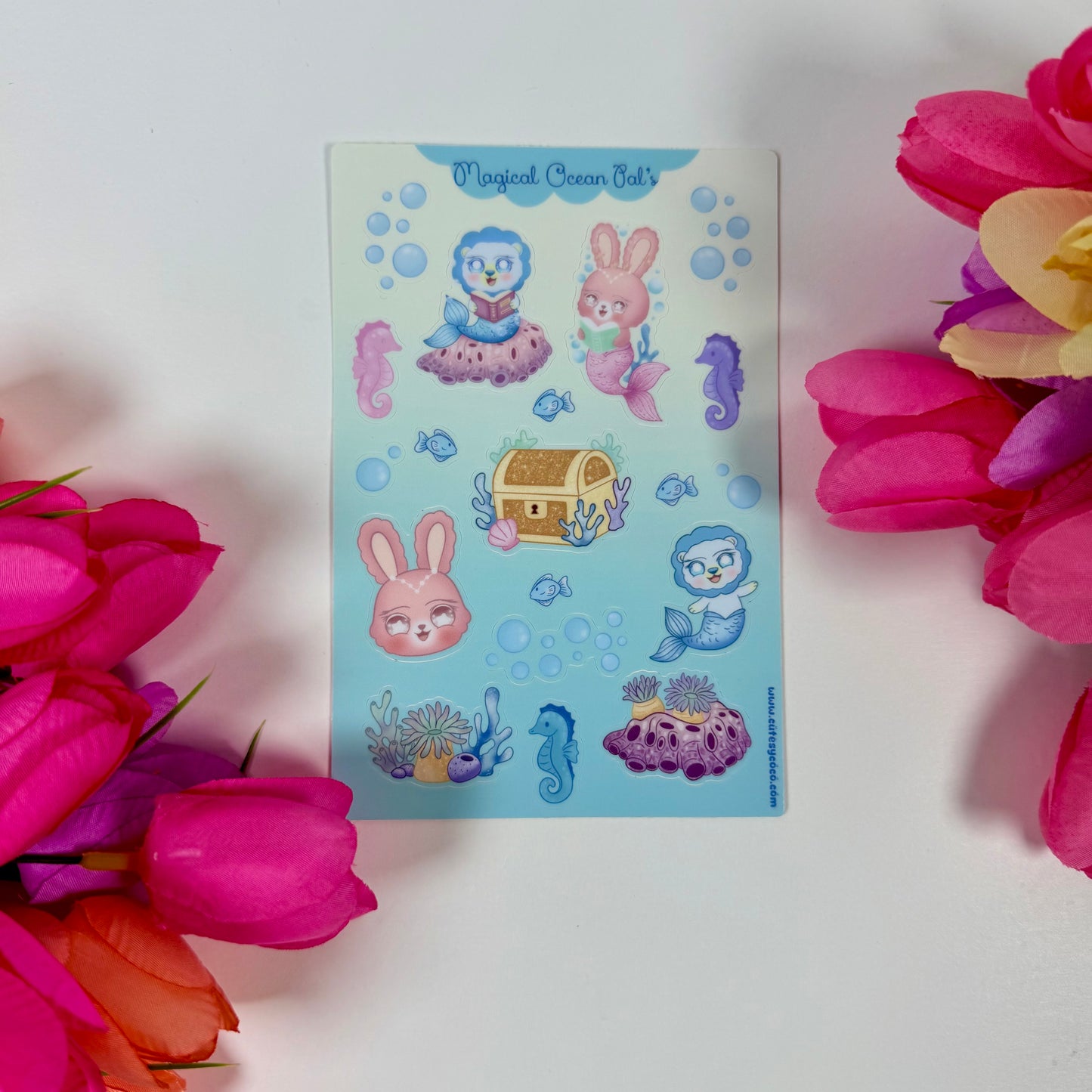 Magical Ocean Pals Waterproof Sticker Sheet | Cute Mermaid & Sea Animal Vinyl Stickers