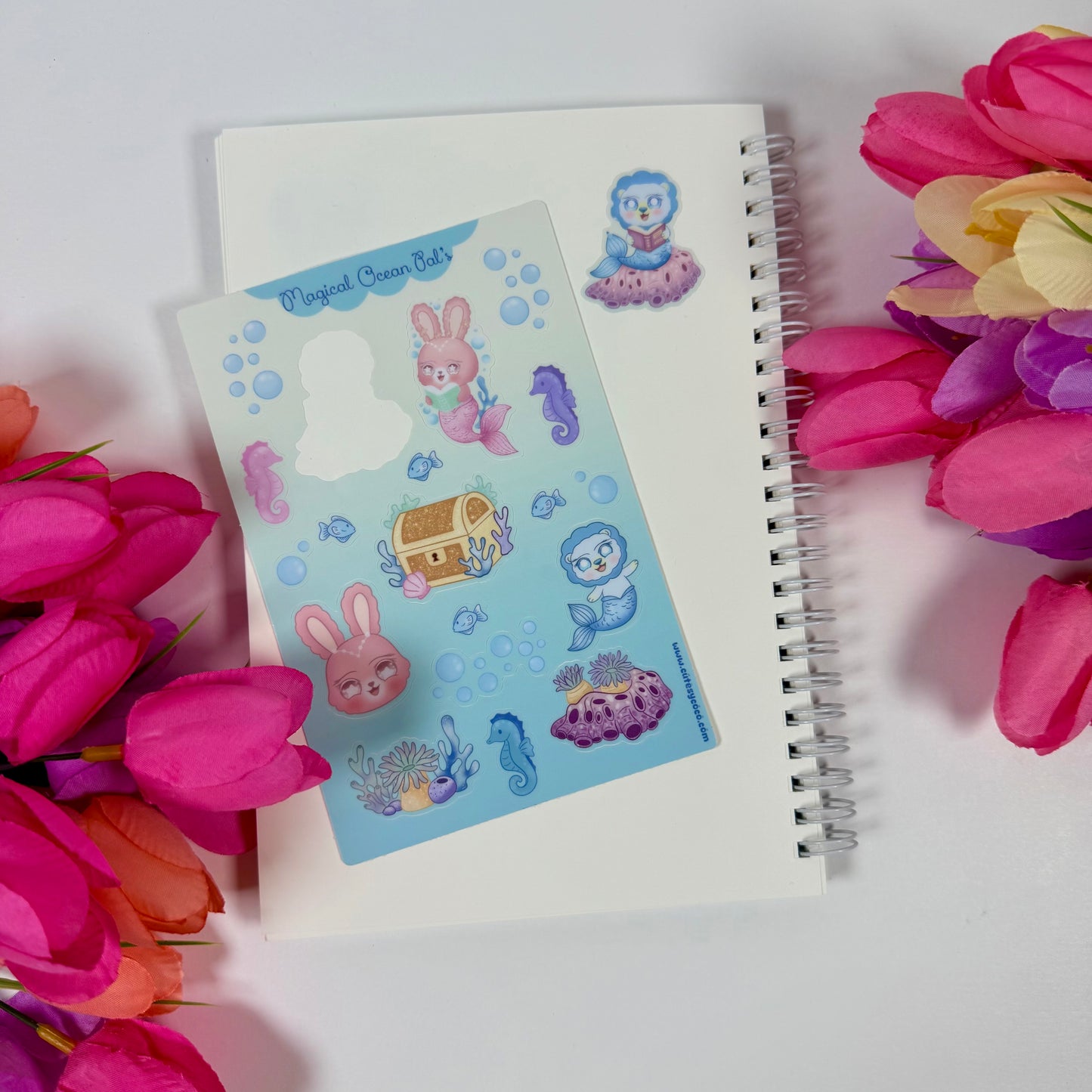 Magical Ocean Pals Waterproof Sticker Sheet | Cute Mermaid & Sea Animal Vinyl Stickers