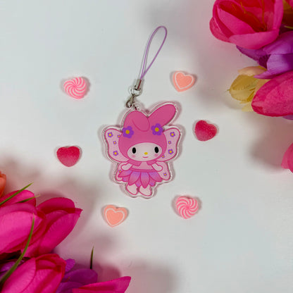 Fairy Inspired Bunny Acrylic Keychain | Cute Pink Kawaii Butterfly Bag Charm | Phone Strap & Backpack Accessory