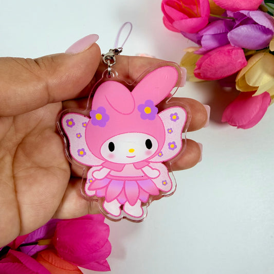 Fairy Inspired Bunny Acrylic Keychain | Cute Pink Kawaii Butterfly Bag Charm | Phone Strap & Backpack Accessory