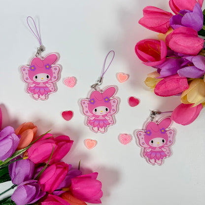Fairy Inspired Bunny Acrylic Keychain | Cute Pink Kawaii Butterfly Bag Charm | Phone Strap & Backpack Accessory