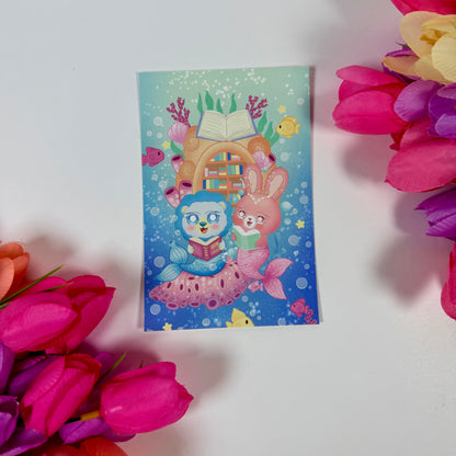 Magical Ocean Library Art Print | Cute Mermaid Reading Wall Art | Kawaii Ocean Decor by CutesyCoco