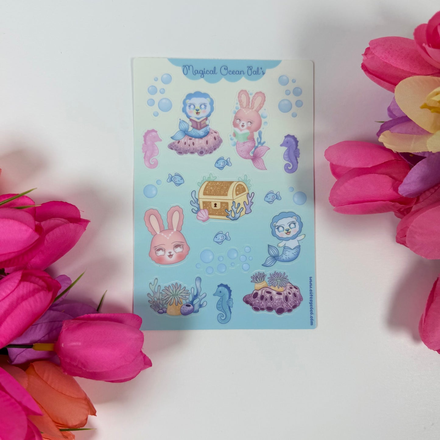 Magical Ocean Pals Sticker Sheet | Cute Mermaid & Sea Animal Stickers | Waterproof Kawaii Journal Stickers