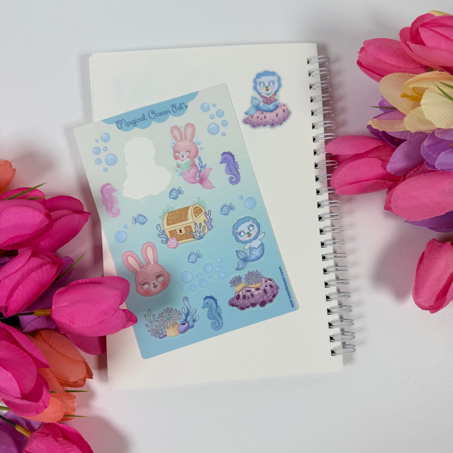 Magical Ocean Pals Sticker Sheet | Cute Mermaid & Sea Animal Stickers | Waterproof Kawaii Journal Stickers