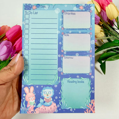 Magical Ocean Pals Daily Planner Notepad | Mermaid To-Do List | Cute Desk Planner Pad