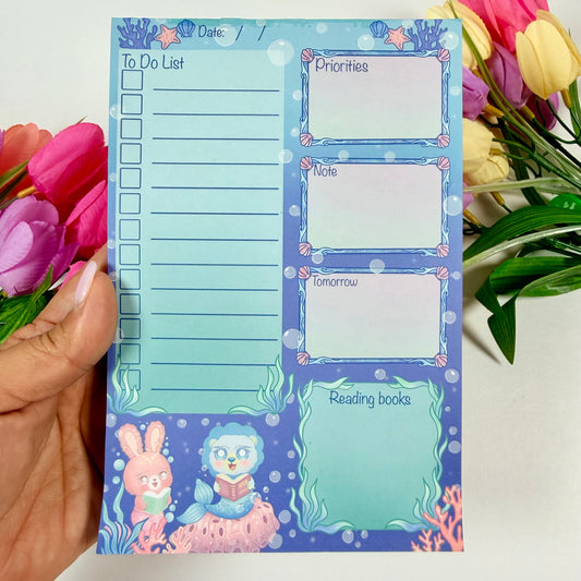 Magical Ocean Pals Daily Planner Notepad | Mermaid To-Do List | Cute Desk Planner Pad