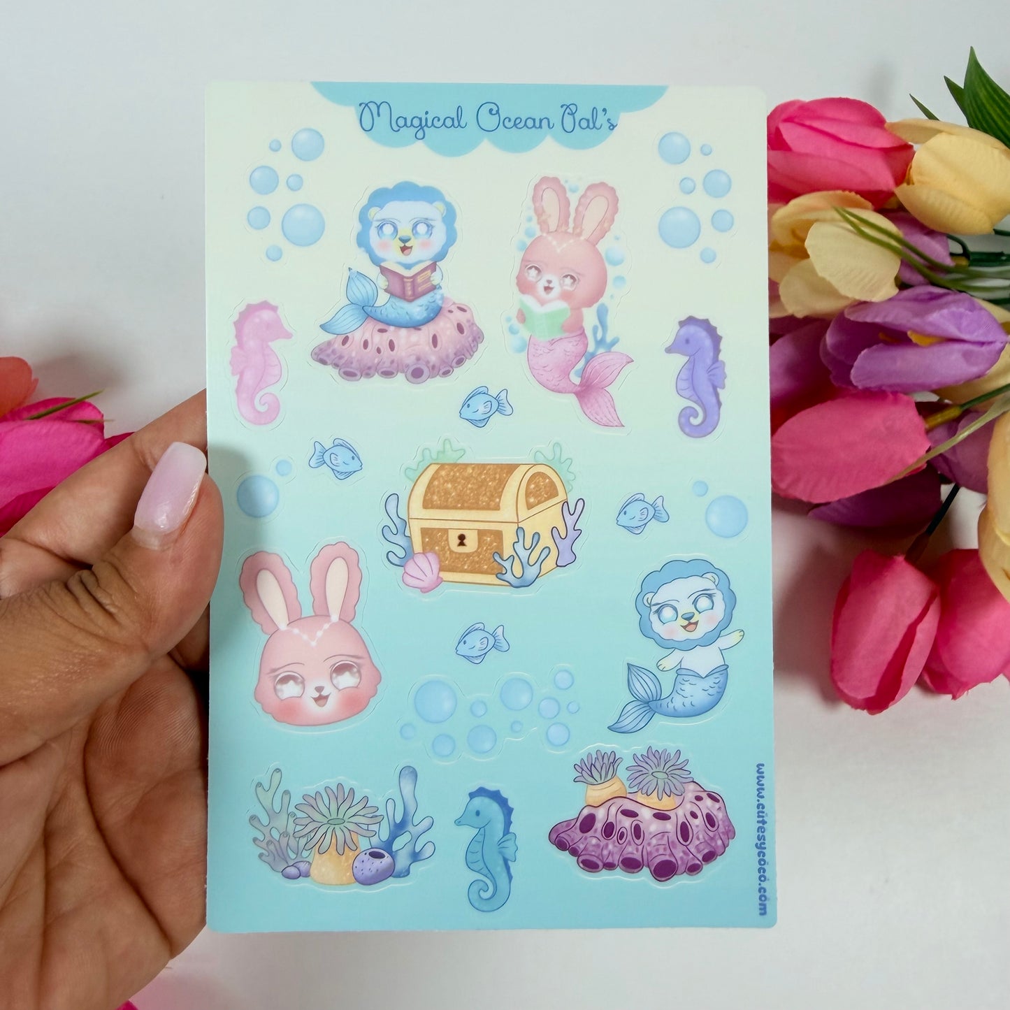 Magical Ocean Pals Sticker Sheet | Cute Mermaid & Sea Animal Stickers | Waterproof Kawaii Journal Stickers