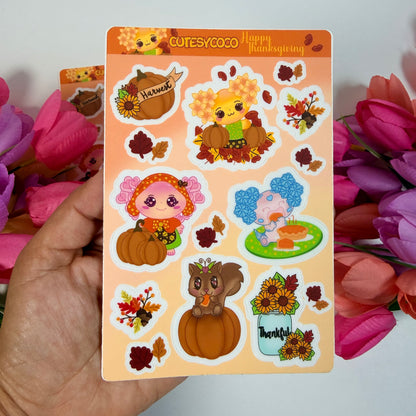 Thanksgiving Sticker Sheet | Fall Planner Stickers | Cute Autumn Harvest Stickers | Pumpkin Journal Stickers | Thanksgiving Scrapbook Decor