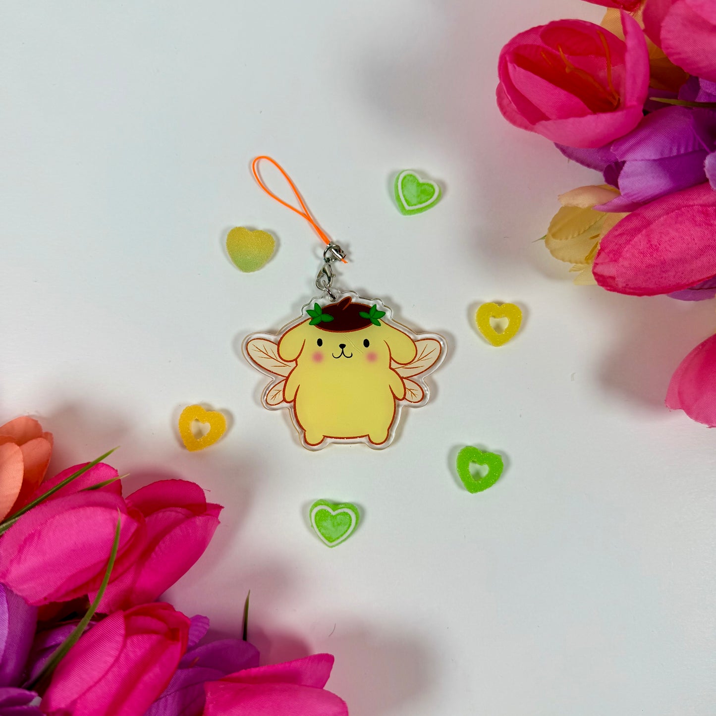 Kawaii Fairy Pompompurin Acrylic Keychain | Cute Angel Dog Charm for Backpack, Phone, Purse & Gifts