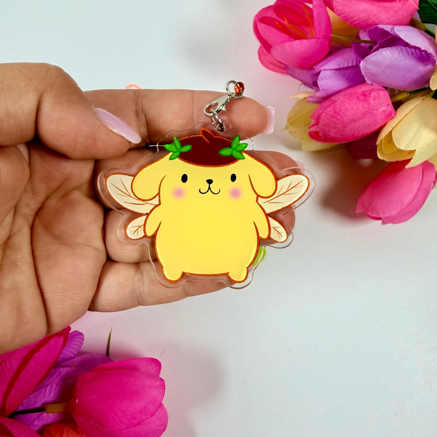 Kawaii Fairy Pompompurin Acrylic Keychain | Cute Angel Dog Charm for Backpack, Phone, Purse & Gifts