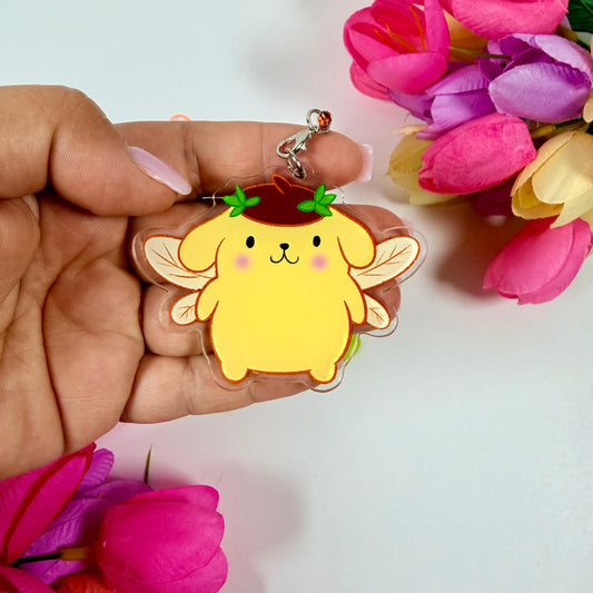 Kawaii Fairy Pompompurin Acrylic Keychain | Cute Angel Dog Charm for Backpack, Phone, Purse & Gifts