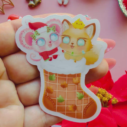 COTTON PUFF AND GINGER CHRISTMAS STOCKING STICKER