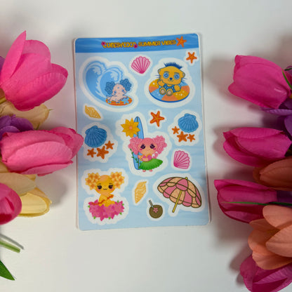 Kawaii Axolotl Summer Vibes Waterproof Sticker Sheet | Cute Beach Planner & Journal Stickers