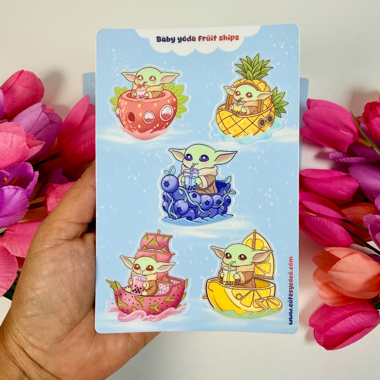 Space Baby Inspired Fruit Sticker Sheet | Cute Kawaii Vinyl Planner Stickers | Journal, Laptop & Scrapbook Decals