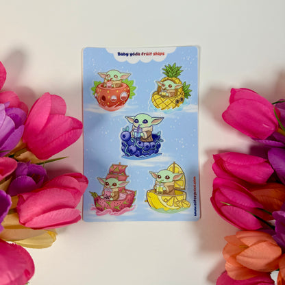 Space Baby Inspired Fruit Sticker Sheet | Cute Kawaii Vinyl Planner Stickers | Journal, Laptop & Scrapbook Decals